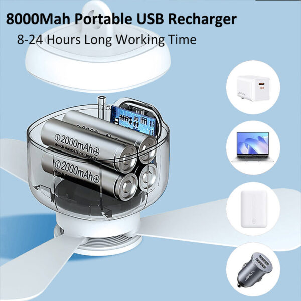 Portable Camping Tent Ceig Canopy 8000mah Rechargeable Wireless Fan Air Circulators with Remote Control Light