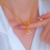 Authentic Gold Diamond Ginkgo Leaf Pendant Necklace Women's Exquisite Jewelry Gift Simple Zircon Neckchain