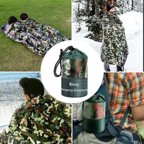 PE Emergency Camouflage Waterproof Portable Survival 120x200cm Sleeping Bag for Outdoor Camping Hiking Adventure