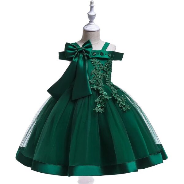 Off-shoulder Women's Gown Tank Bow Beaded Detailing Princess Dress For Girls