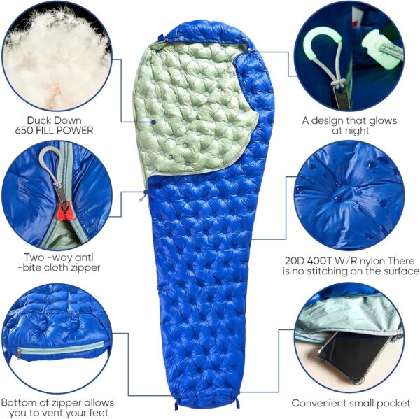 23dd5b1b17f4ec07 Ultralight Down Sleeping Bag for Adults, 1.92lbs 32-55F 650 Fill Down, Lightweight Compact Mummy Backpacking Sleeping Bag for Outdoor Camping and Hiking, Compressible -MFH500