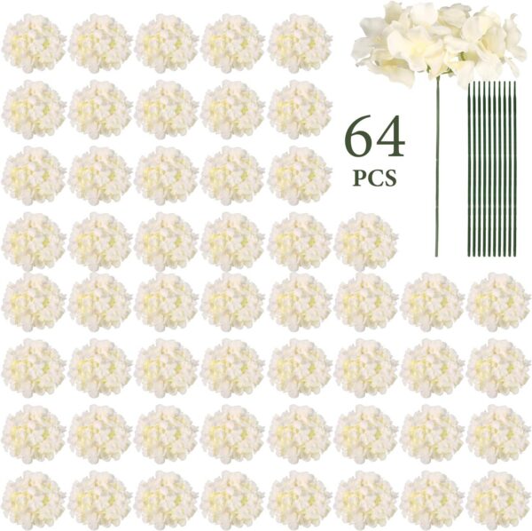 Auihiay 64pcs Silk Hydrangea Artificial Flowers, Artificial Hydrangea Flowers with Stems, Full Hydrangea Flowers for Wedding Centerpieces, Home, Garden, Party Decoration (Blue)