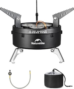 Naturehike Camping Gas Stove for IGT Table, Portable Isobutane Stove with Storage Bag & Foldable Brackets, 3 Burners Camp Stove for Outdoor Car Camping Cooking Tailgating