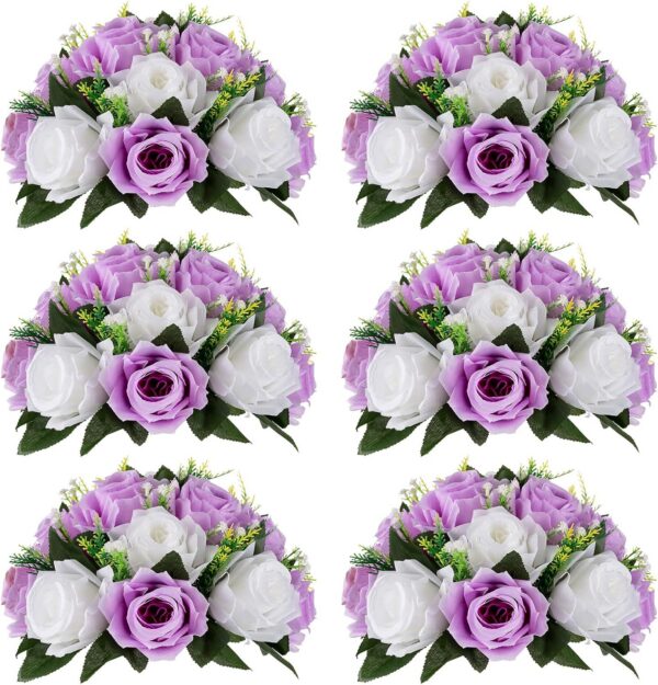 NUPTIO Flower Balls for Wedding Centerpieces - 2 Pcs 9.5 inch Diameter Fake Flower Ball Arrangement Bouquet Party Centerpieces for Tables - Dusty Blue Rose Bouquet Centerpiece Flowers for Table