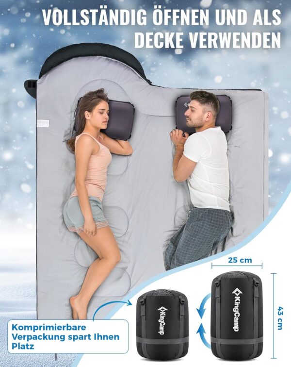 241379b963f6358f KingCamp Oasis Schlafsack, 3 Jahreszeiten, warm, bequem, leicht, tragbar, mit Kapuze, für drinnen und draußen, Camping, Wandern