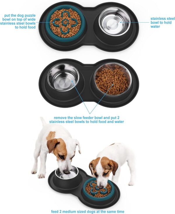 241fddc5a172e8f5 BurgeonNest Dog Bowl Slow Feeder,4 in 1 Dog Food and Water Bowl with Stand Slow Down Eating Dog Puzzle Bowl Set with Non-Skid Silicone Mat for Small Medium Dogs