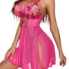 Avidlove Women's Lingerie Lace Chemise Floral Embroidery Mesh Babydoll Side Slit Sleepwear