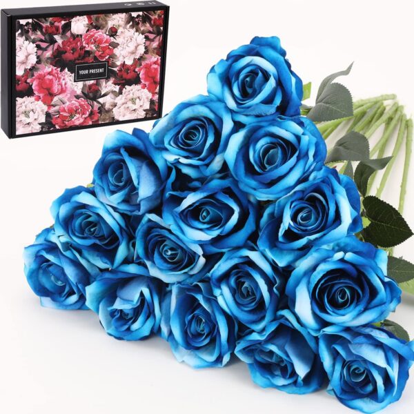 15Pcs Artificial Roses Velet Real Touch Single Stem Fake Roses Silk Realistic Bouquet Flowers Arrangements Home Office Garden Grave Party Wedding Decoration(Light Pink-15p, Blossom Roses)