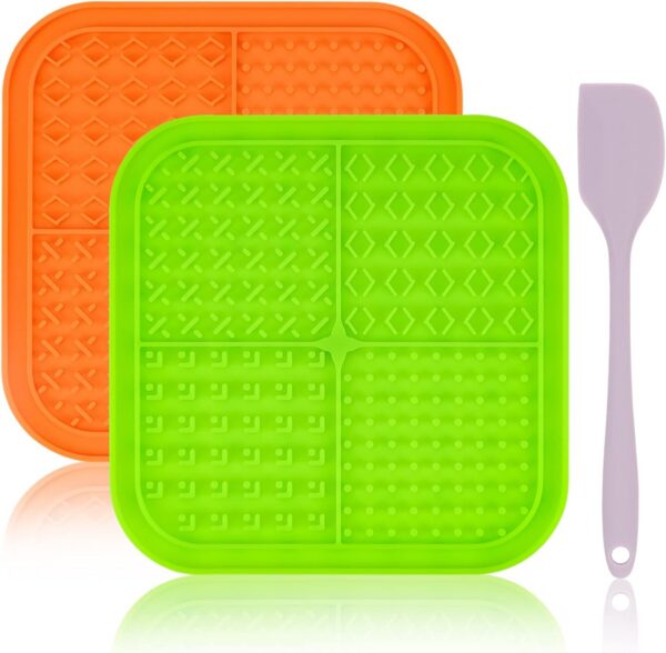 Licking Mat for Dogs Cats 2 Pack, Dog Peanut Butter Lick Pad with Strong Suction Cups for Calming, Reduce Anxiety Boredom (Blue & Green)