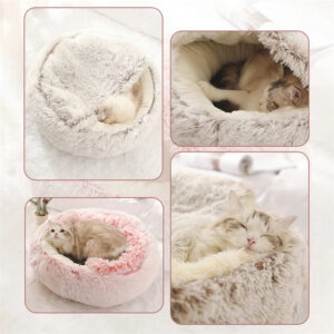 Pet Dog Round Plush Semi-Enclosed Cat Nest for Deep Sleep Comfort In Winter Cats Bed Little Mat Basket Soft Kennel