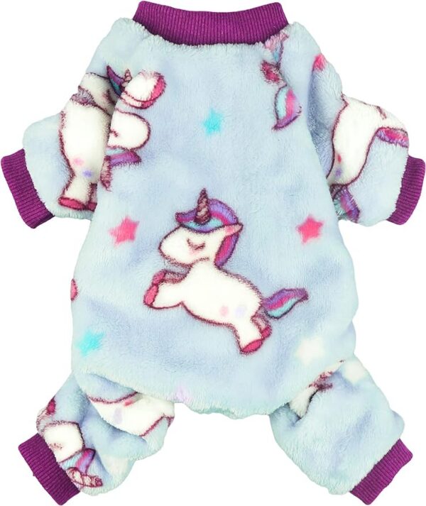 Unicorn Fuzzy Dog Pajamas, Dog Winter Clothes for Small Dogs Girl Boy, Pet Onesie with Feet, Cat Outfit, Light Blue, Small