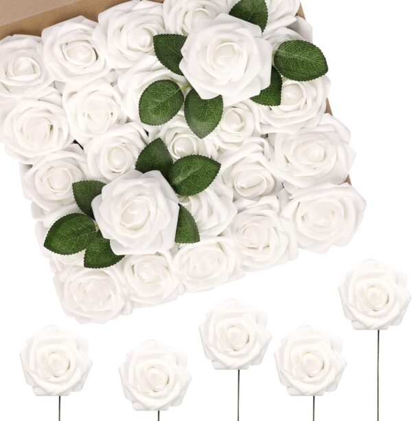 N&T NIETING Artificial Flowers, 25Pcs Fake Flowers Roses Perfect for DIY Wedding Bouquets Centerpieces Bridal Shower Party Home Flower Arrangement Decorations, Rainbow Color