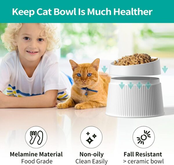 24d2b6493df9ea1e Elevated Cat Food Bowl Super Widen Raised Cat Food Dishes for Protecting Spine, Reliefing Whisker Fatigue, Anti-Vomiting 17° Tilted Pet Feeding Bowls with Silicone Mat for Indoor Cats