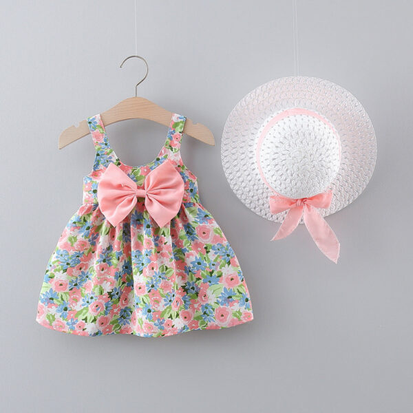 24d31d30d366e2f9 2pcs/Set Baby Girl Summer Fashion Dresses Floral Sling Children Clothing Sweet Cute Kids Sleeveless Dress 0-3 Years Old Toddlert