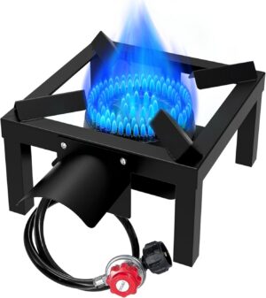 24e98eeabe824157 Propane Burner,100,000 BTUs High Pressure Single Propane Stove with 4.1ft 0-20Psi Adjustable Hose with Regulator,Gas Stove for Outdoor Cooking, Turkey Fry, Seafood Boil