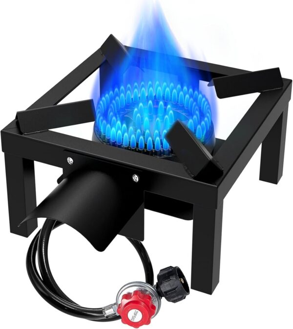 24e98eeabe824157 Propane Burner,100,000 BTUs High Pressure Single Propane Stove with 4.1ft 0-20Psi Adjustable Hose with Regulator,Gas Stove for Outdoor Cooking, Turkey Fry, Seafood Boil