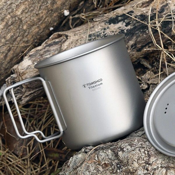 24f8bd0720eb8218 TOMSHOO Ultralight Titanium Outdoor Portable 2PCS Set 450ml 750ml Camping Picnic Water Cup Mug with Foldable Handle