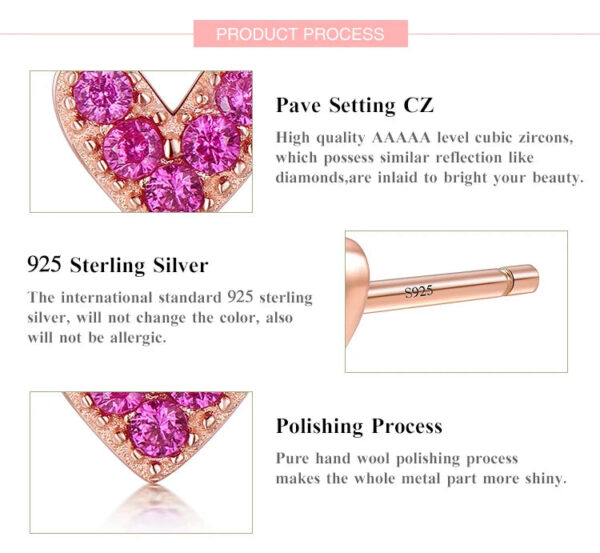 24fb8da8a40547c6 Modian Genuine 925 Sterling Silver Hearts Fashion Rose Gold Color Pink CZ Simple Stud Earrings For Women Sterling Silver Jewelry