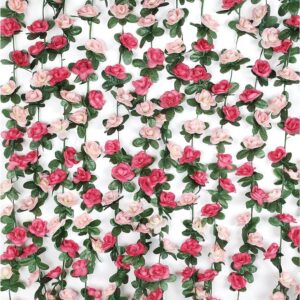 250dff0ecf34a5bd BLEUM CADE 12Pcs 98.4Ft Flower Garland Artificial Rose Vines for Bedroom, Cute Fake Hanging Flower Vines Floral Garland Decorations for Wedding Party Wall Room Decor Aesthetic