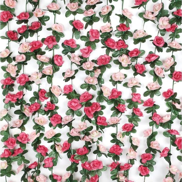 BLEUM CADE 12Pcs 98.4Ft Flower Garland Artificial Rose Vines for Bedroom, Cute Fake Hanging Flower Vines Floral Garland Decorations for Wedding Party Wall Room Decor Aesthetic