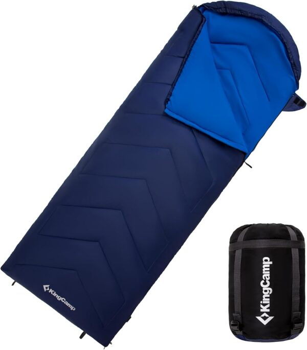2511aecba916f224 KingCamp Oasis Schlafsack, 3 Jahreszeiten, warm, bequem, leicht, tragbar, mit Kapuze, für drinnen und draußen, Camping, Wandern