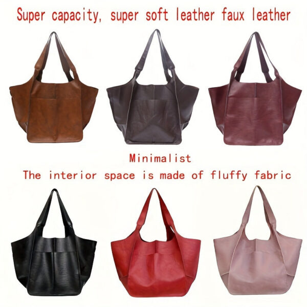 25180c22daa58855 Large Capacity Retro Tote Bag, Soft PU Leather Shoulder Bag, Stitching Handbag For Work Travel Shopping