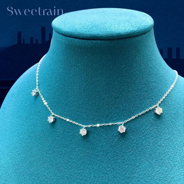 2.5-5CT Tennis Moissanite Necklace Chain for Women Sterling Sier 5mm 6.5 mm Bezel Diamond Necklaces Overlay Style Jewelry