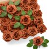 Mocoosy 50Pcs Artificial Rose Flowers, Burnt Orange Fake Roses for Decorations, Real Touch Terracotta Foam Rose Bulk with Stems Rust Floral Arrangements Wedding Valentine's Day Party Home Table Decor