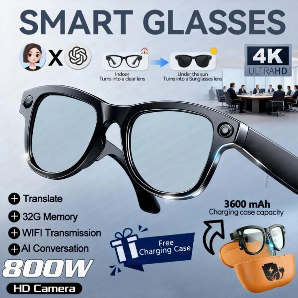 254e1912c8dee9f2 2026 New 3600mAh Large Capacity Smart Glasses 800W Pixel Anti-shake Camera 120+Language Translation Video Recording Call Glasses