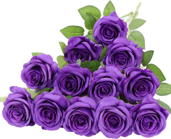 Artificial Rose Flower Dusty Rose Flower Silk Flowers 12 pcs with Long Stem Silk Roses Bouquet for Wedding Bridal Shower Party Home Decoration