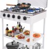 258b64653da8f15a 4 Burner Gas Stove Portable Outdoor Stove with Removable Storage Stand, Heavy Duty Stainless Steel Propane Gas Cooker with Wind Blocking Cover for Camping Picnic Home RV Cooking (no hose)