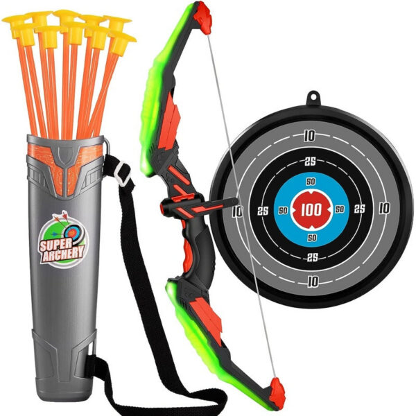25a8a98b16611ed1 Bow and Arrow Set, LED Light Up Archery Toys Set for Kids Ages 4-8 8-12, with 10 Suction Cup Arrows, Target & Quiver, Boys