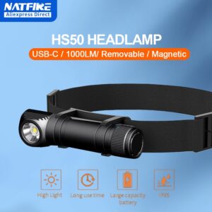 25c9e0db20686991 NATFIRE HS50 Headlamp 3400mAh Headlight 1000LM LED USB C Rechargeable Magnetic Tail Work Camp Light