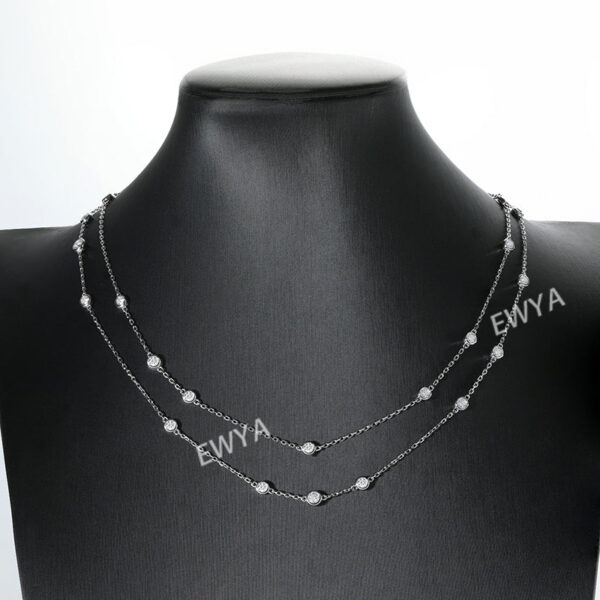 EWYA D Color Full 3/3.5mm Round Bubble Moissanite Diamond Tennis Necklace for Women Party S Sier 2-Layer Neck Chain