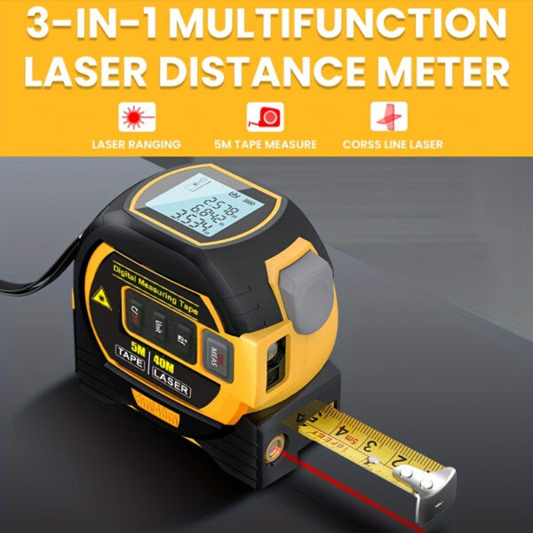 1pc 3 In 1 Digital High Precision Laser Rangefinder Steel Tape Measure