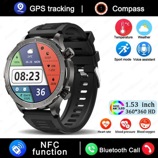 25de1fe6ac0cea32 New GPS Track Smart Watch Men AMOLED HD Screen Outdoor Sports Fitness Heart Rate NFC IP68 Waterproof Bluetooth Call Smart Watch
