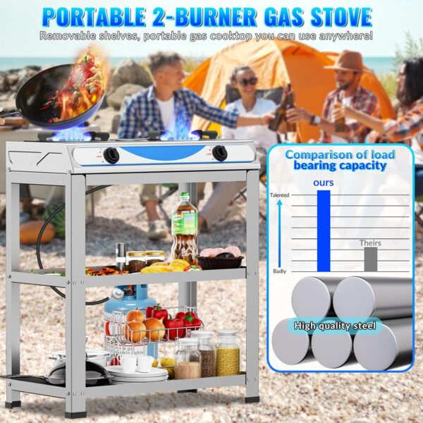 25de5d550bb5ee3f 2 Burner Propane Gas Stove,19000BTU Portable Gas Stove with Support Leg Stand and Adapter Auto Ignition Camping Stove,propane burner for RV, Apartment, Outdoor Cooking