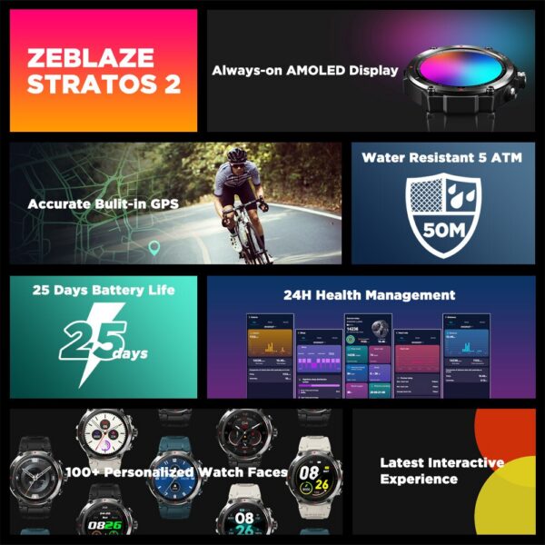25e1bac84d9724df Zeblaze Stratos 2 GPS Smart Watch AMOLED Display 24h Health Monitor 5 ATM Long Battery Life Smartwatch for Men