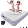25f84372c20417d9 Queen Air Mattress with Built-in Pump - 18 Inch Extra Thick, Luxurious Velvet Plush Surface & Reinforced Edge - Portable Inflatable Bed for Home, Camping & Travel - Hotel-Like Comfor - Grey