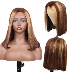 2604e80595ed3d58 Highlight Pre Plucked Short Straight Bob Lace Front Human Hair Wigs Piano Cheap Wig On Clearance Seal