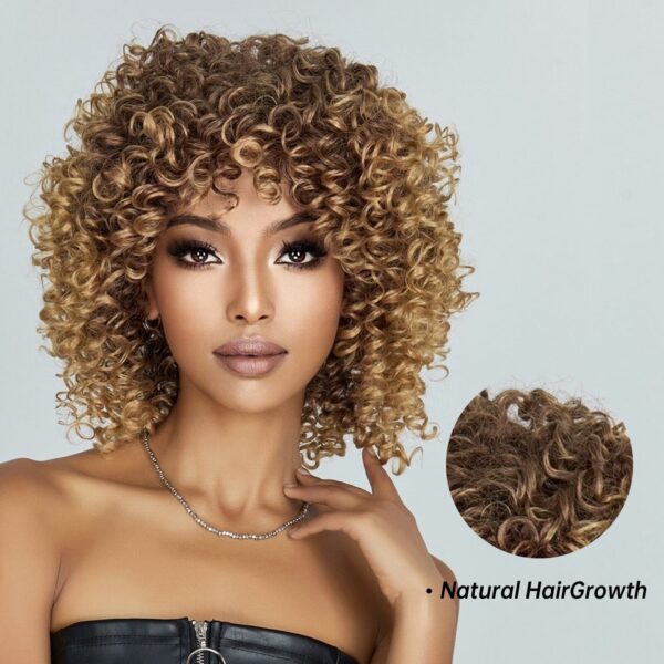 262313a9efa6ab4a Brown Blonde Synthetic for Women Short Kinky Curly Afro Wigs Glueless Cosplay Hair