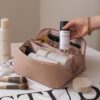 Large Capacity Travel Portable Leather Cosmetic Women Bathroom Wash Bag Multifunctional Toiletry Kit