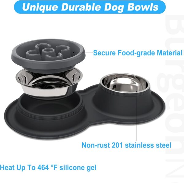 264c269988b9b876 BurgeonNest Dog Bowl Slow Feeder,4 in 1 Dog Food and Water Bowl with Stand Slow Down Eating Dog Puzzle Bowl Set with Non-Skid Silicone Mat for Small Medium Dogs