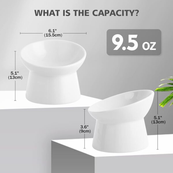 White Small Ceramic Raised Cat Bowls, Tilted Elevated Food or Water Bowls, Stress Free, Backflow Prevention, Dishwasher and Microwave Safe, Lead & Cadmium Free