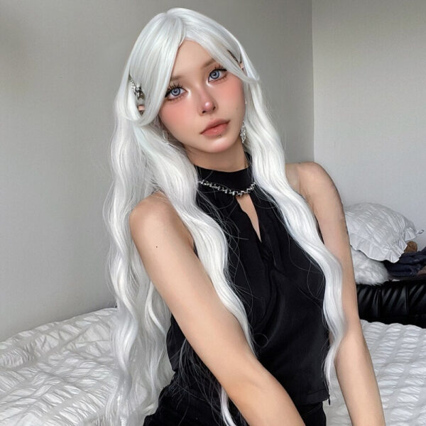 26790a014988beac Long Water Wave with Bangs White Colorful Cosplay Silky Wig for Women Daily Party Natural Soft Synthetic Hair Heat Resistant