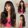Natural Blonde Yellow Long Wavy Synthetic with Bangs Women Body Wave Afro Female Wigs Cosplay Daily Hair