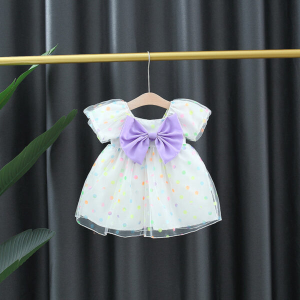 2690a3a783ea94fb New Summer Colorful Baby Girls Party Dresses Sweet Bow Children Clotehs Puff Sleeves Toddler Kids Costume 0 To 3 Years Old