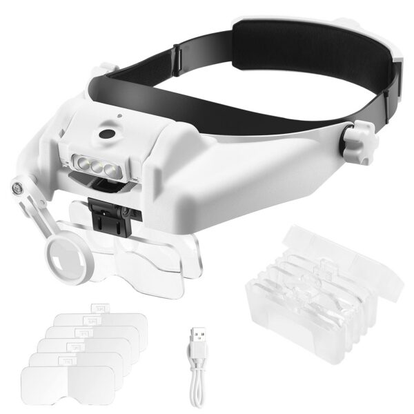269a81af87c47f52 LED Headband Magnifier Rechargeable Free Magnifying Glasses with 6 Detachable Lens for Close Work Reading Jewelry Craft Repair