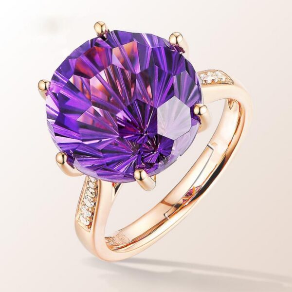 HOYON Rose Gold Brazilian Natural amethyst Six claw Temperament Colorful Gem Diamond Style Opening Ring