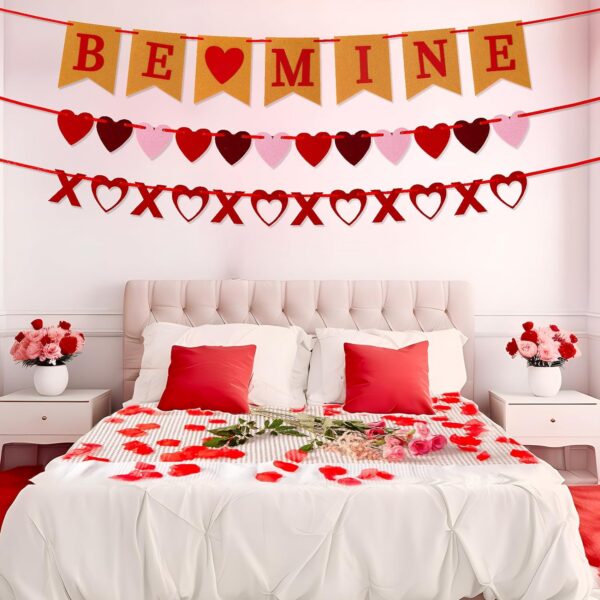 Red Rose Petals Decorations Set, 1000 Pieces Artificial Rose Petals with 3Pcs Romantic Banner, Rose Petals for Romantic Night for Her Set, Special Night Party Decor for Home, Wedding, Anniversary